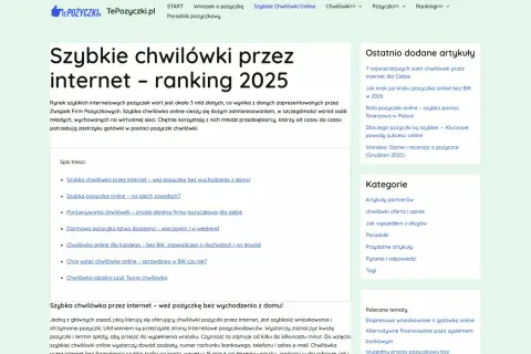 Grafika przedstawia fragment strony internetowej z nagłówkiem "Szybkie chwilówki przez internet - ranking 2025".